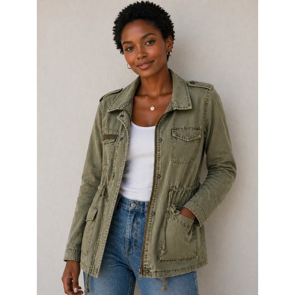 Rubbish - Green Military Style Pockets Cinch Waist Cotton Jacket size XS